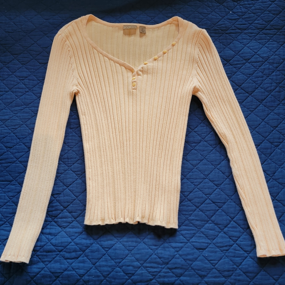 Caslon Peach Ribbed Long Sleeve Top